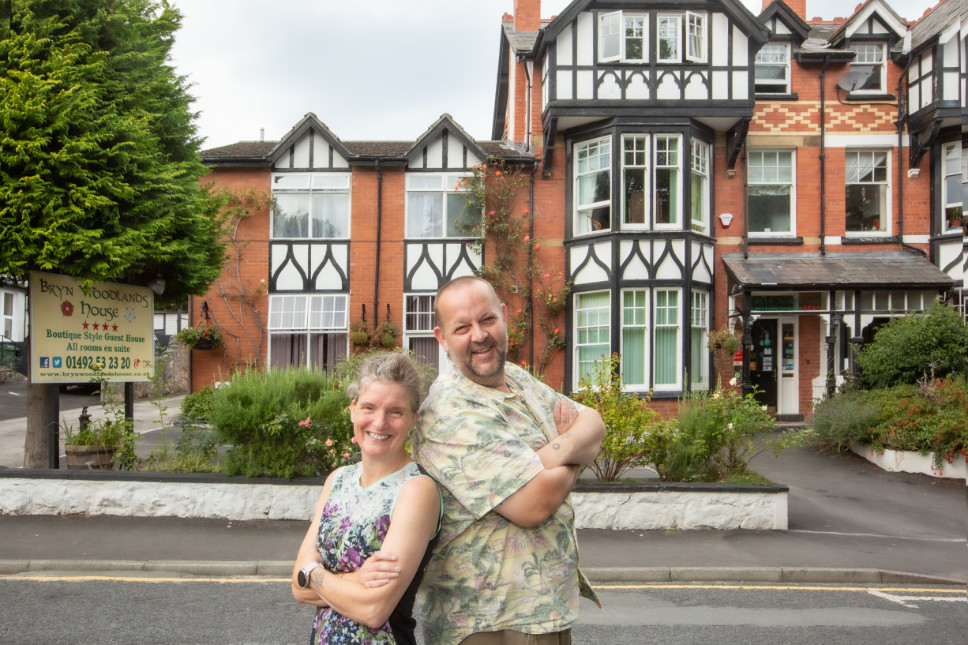 Joel and Tracey outside Bryn Woodlands House, Colwyn Bay