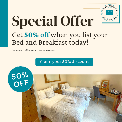 Get 50 percent off advertising on the Bed and Breakfast Directory